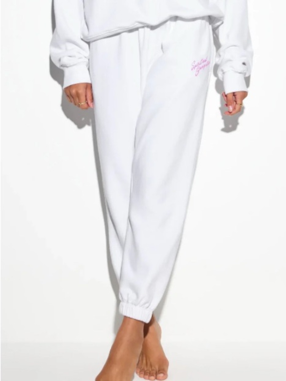 Spiritual Gangster White ankle Jogger Sweatpants with Pink logo Sz M